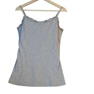 Faded Glory Cami Tank Top Women L 12-14 Gray  Lace Trim Ribbed Y2K Style